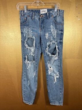 One By One Teaspoon tattered destroyed denim jeans size 27